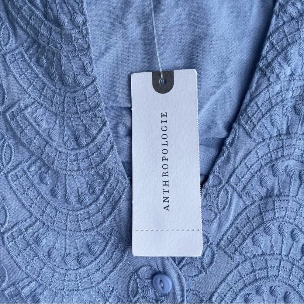 NWT Tiny Anthropologie Large Sky Blue Sleeveless Embroidered Button Front Top - Picture 10 of 12